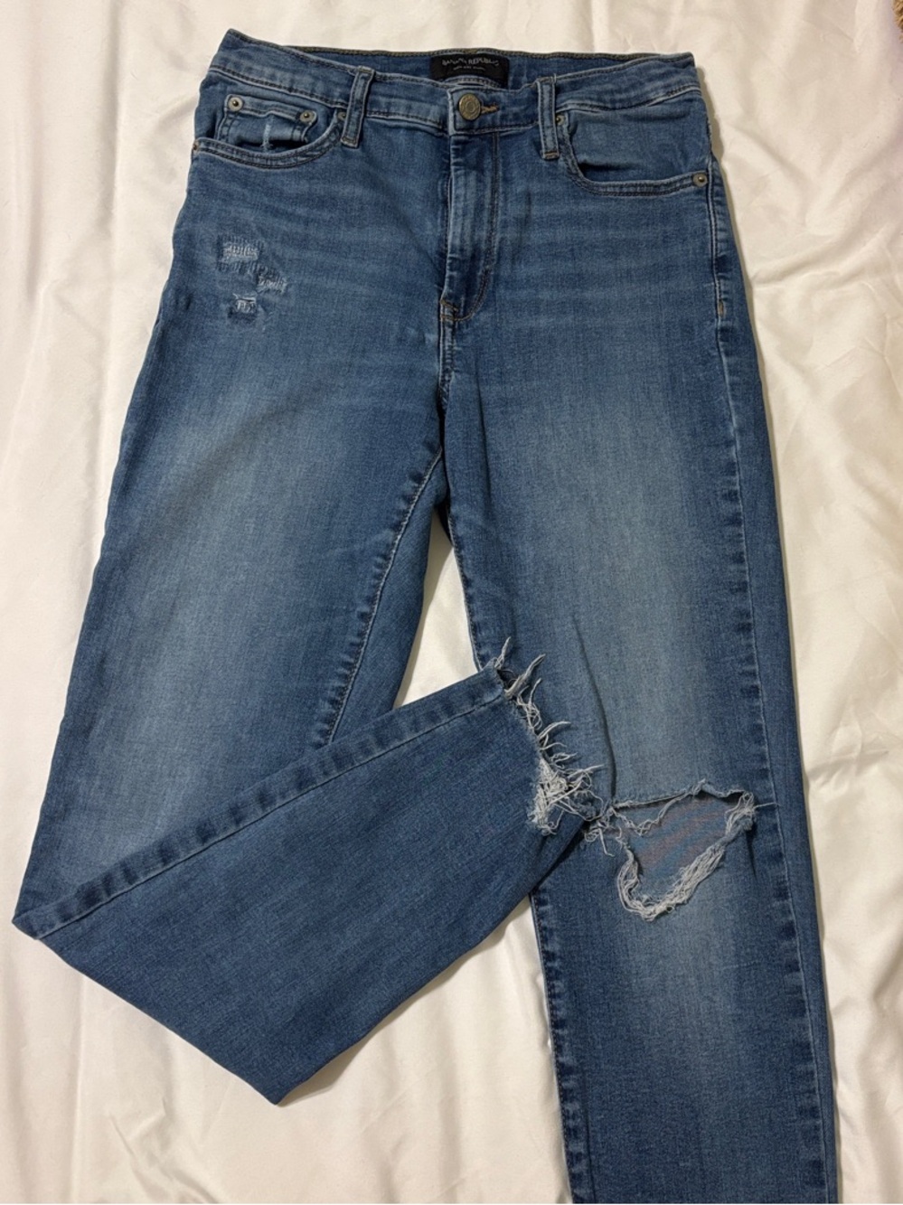 Banana Republic Women's Blue Distressed High-Rise Skinny Jeans